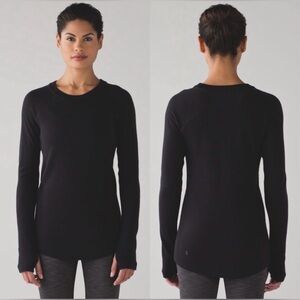 Lululemon Womens Sit in Lotus Sweater in Heathered Black Thumbholes Size 8